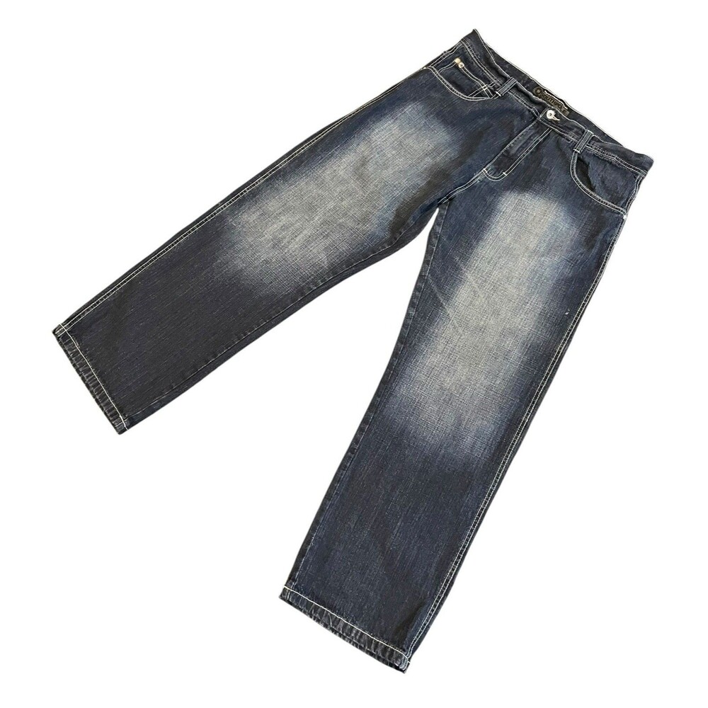 Vintage Y2K South Pole Dark Blue Faded Wash Baggy Fit Wide Leg Jeans Size 38x32